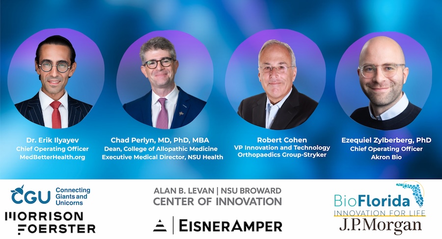 Speakers for the Giants and Unicorns and BioFlorida healthcare event at Levan Center at NSU